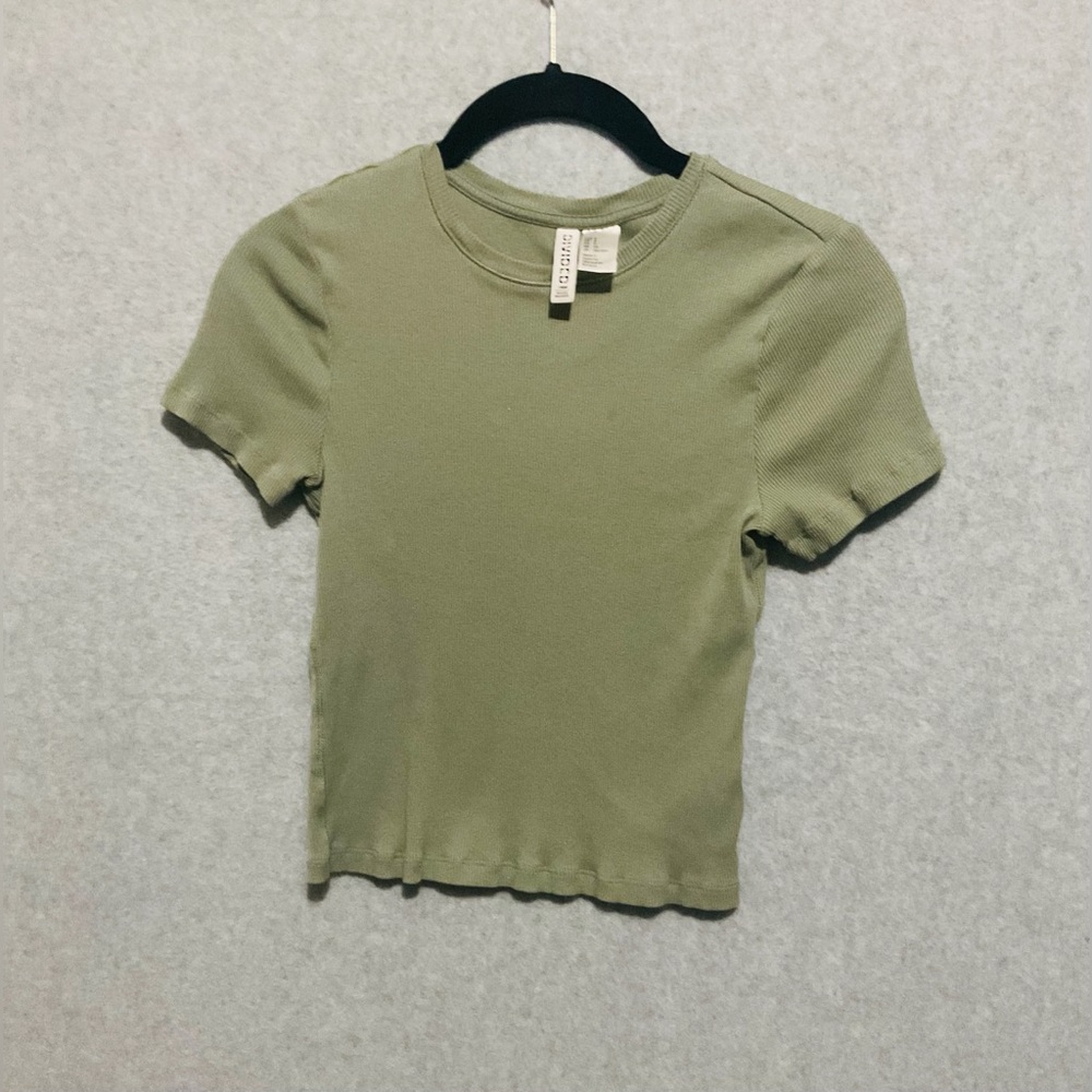 Divided Olive Crewneck Ribbed Short Sleeve Tee